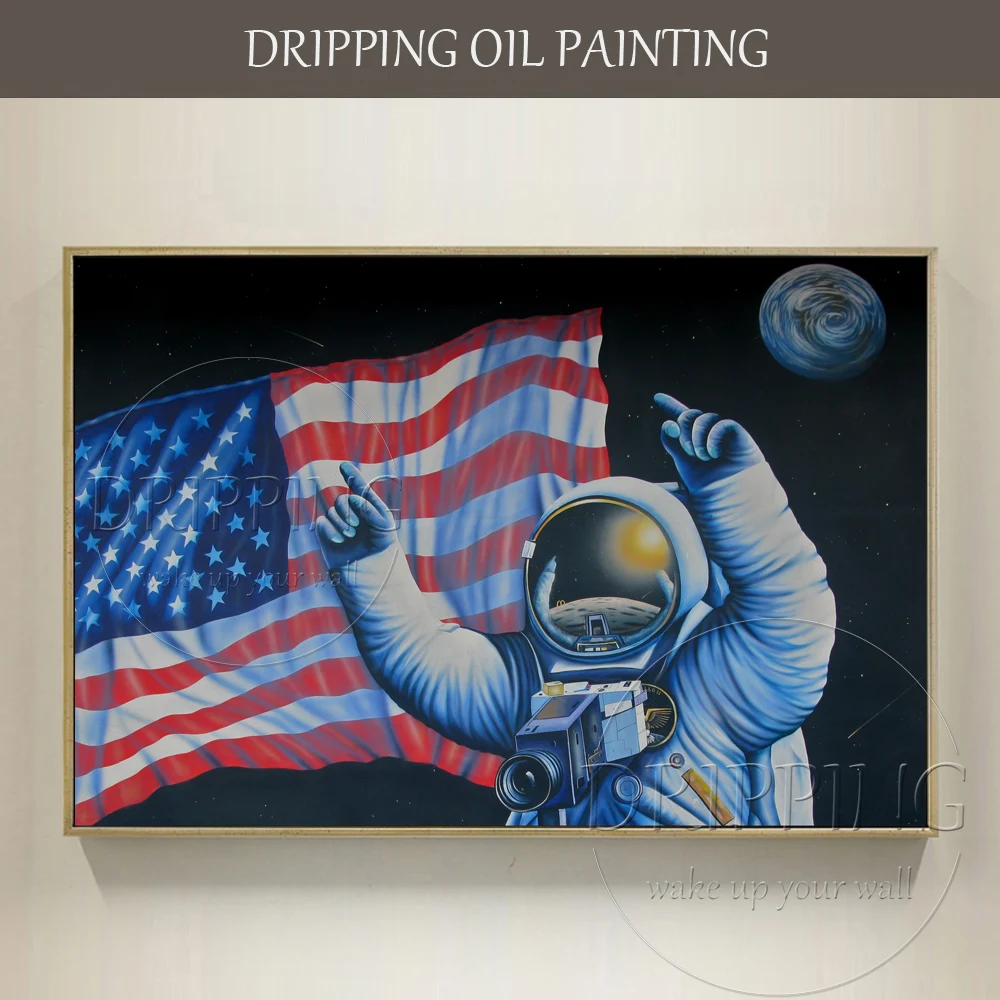 

Hand-painted High Quality Modern Wall Art Astronaut Oil Painting on Canvas American Astronaut Oil Painting for Office Wall Decor