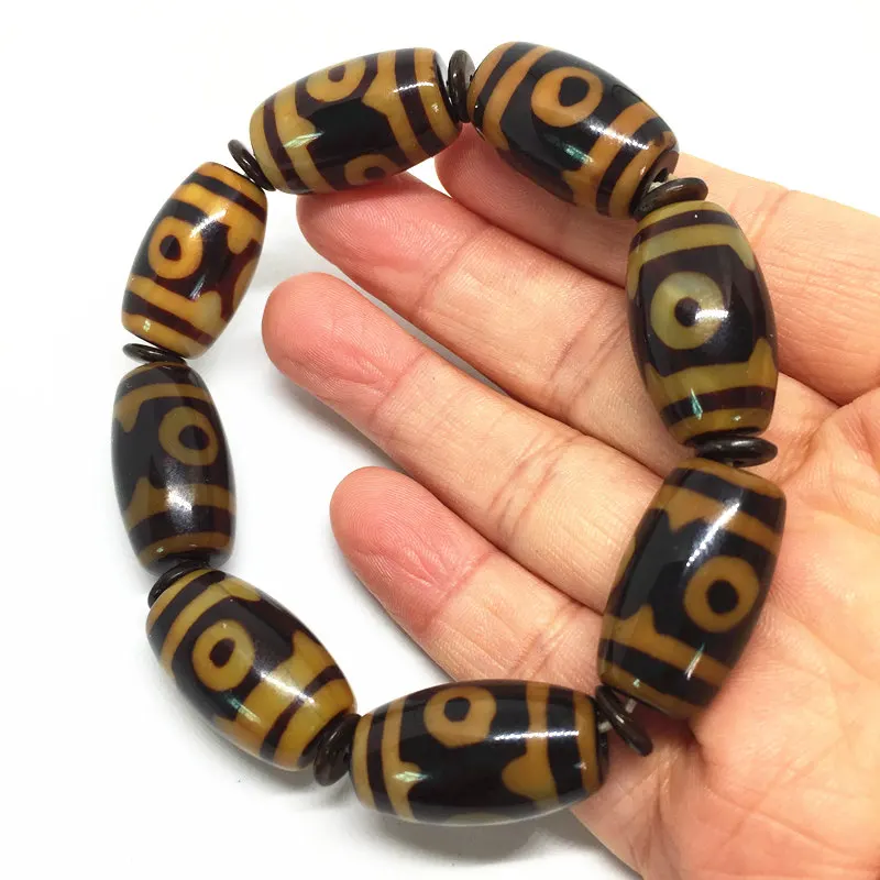 

New Arrival Natural Agate Stone Three Eyes Pattern Tibetan Dzi Beads Bracelet for Men and Women Great Gift Bring Good Luck