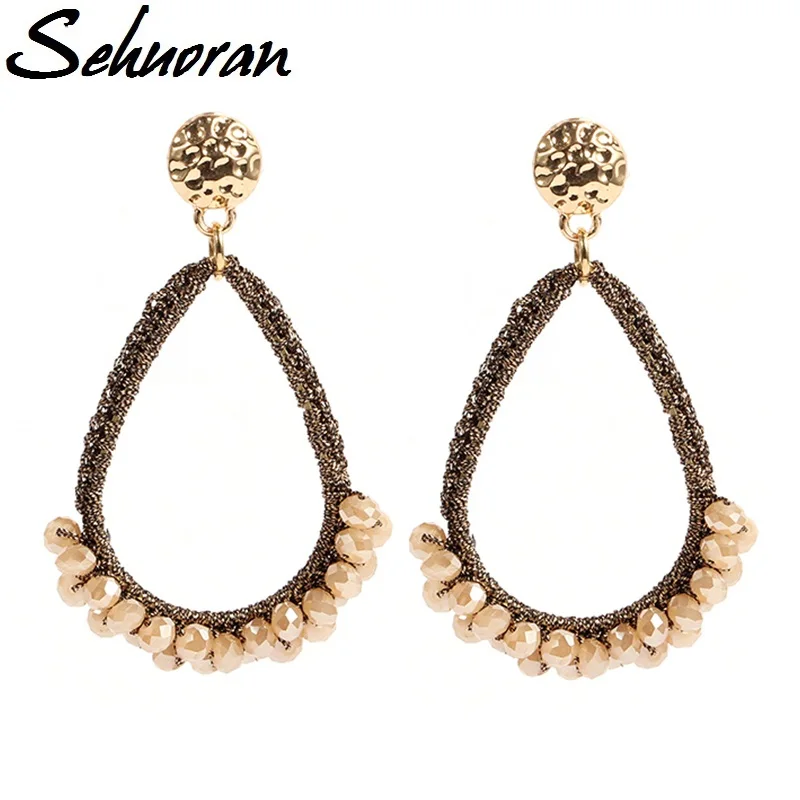 Sehuoran 2017New trendy big drop crystal earrings by handmade jewelry earrings for woman brincos bead Weaving drop long earring