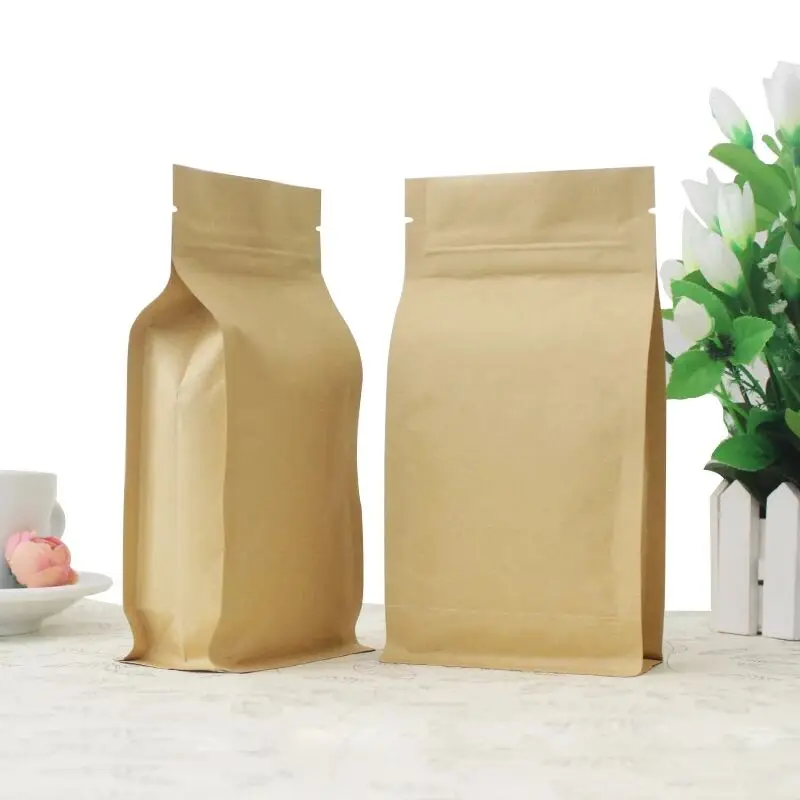 20pcs Kraft Paper Eight Side Seal Storage Bag Chocolate Coffee Packing Nut Snack Food Zip Lock Bag Stand Up Zipper Pouch