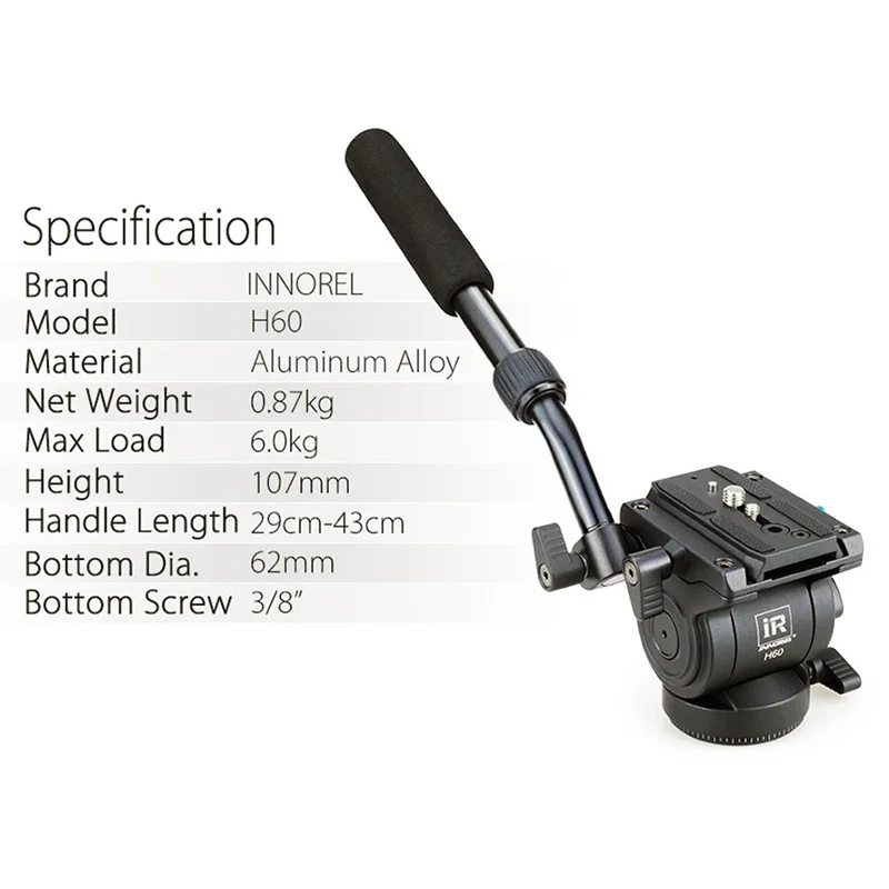 INNOREL H60 Hydraulic Fluid Tripod Head Video Panoramic Head for Camera Tripod Monopod Slider with Quick Release Plate