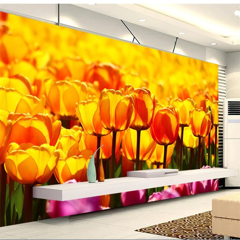 Customized wallpaper 3D high-definition tulip flower sea living room TV background wall decoration painting mural papier peint