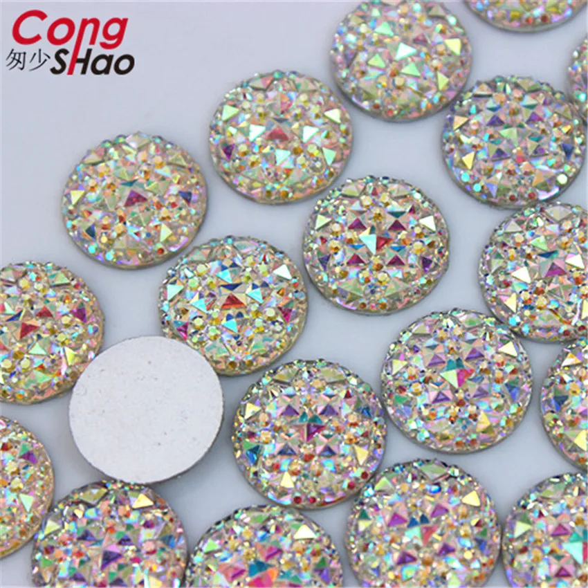 Cong Shao 100pcs 10/12/14/16mm AB Colorful Flatback Stones And Crystals Round Resin Rhinestone Trim Beads DIY Wedding Dress YB32