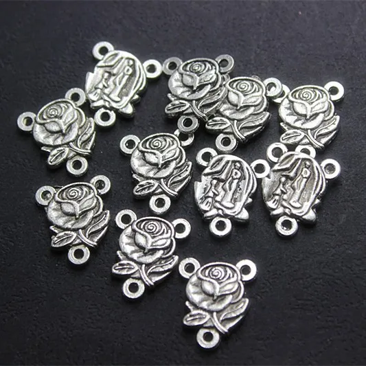 wholesale 100pcs/lot 15*17mm Antique silver metal catholic rose flower centerpiece for DIY rosary jewelry accessory,CP012