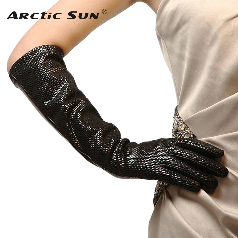 Brand Genuine Leather Gloves Black Women Sheepskin Gloves Fashion Snakeskin Pattern Winter Five Finger Driving Glove L041NN