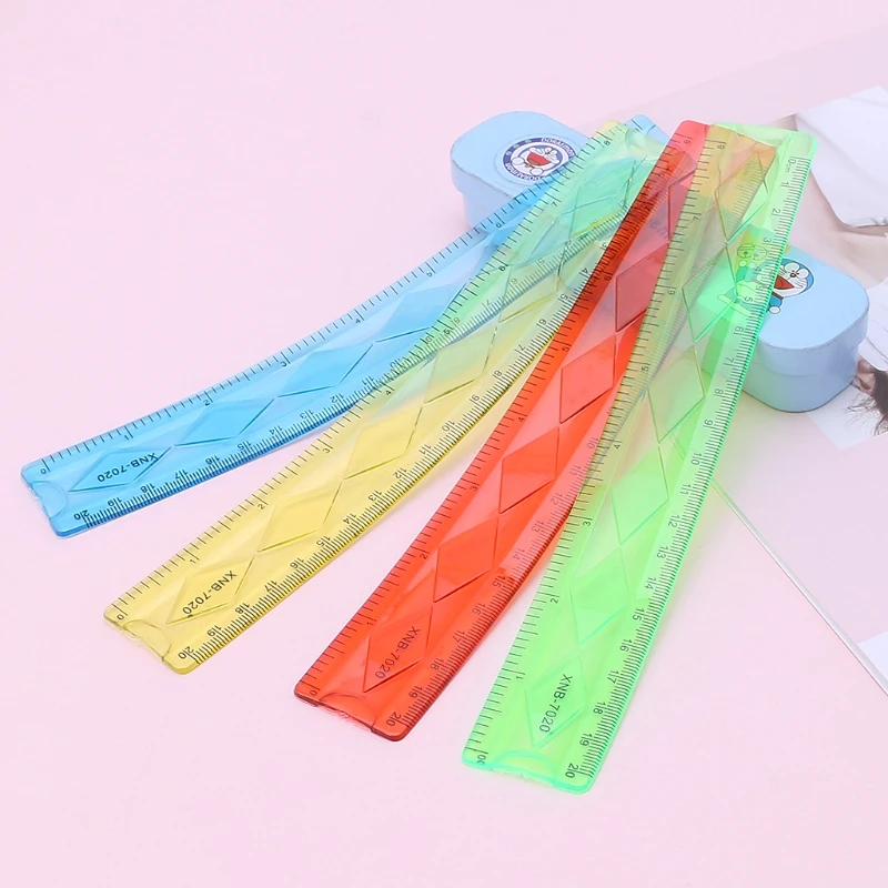 Régua colorida de 20cm 1 peça, material escolar macio e flexível