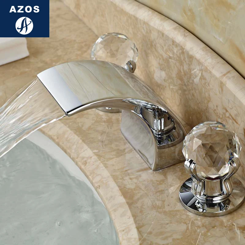 Azos Split FaucetWaterfall Waterfall Brass Chrome Cold and Hot Switch  Bathroom Below Counter Basin Hotel Double Handle Three Ho