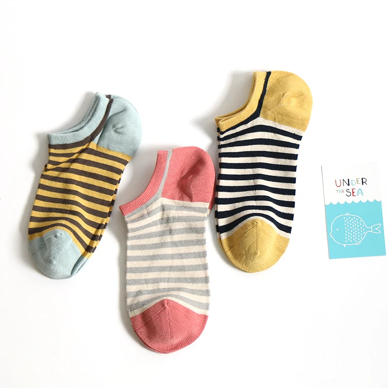 

DONG AI Fashion Women Cozy Socks Striped Style Short Ankle Cotton Silk Smooth Socks Spring Autumn Summer Casual Sox 2019 New