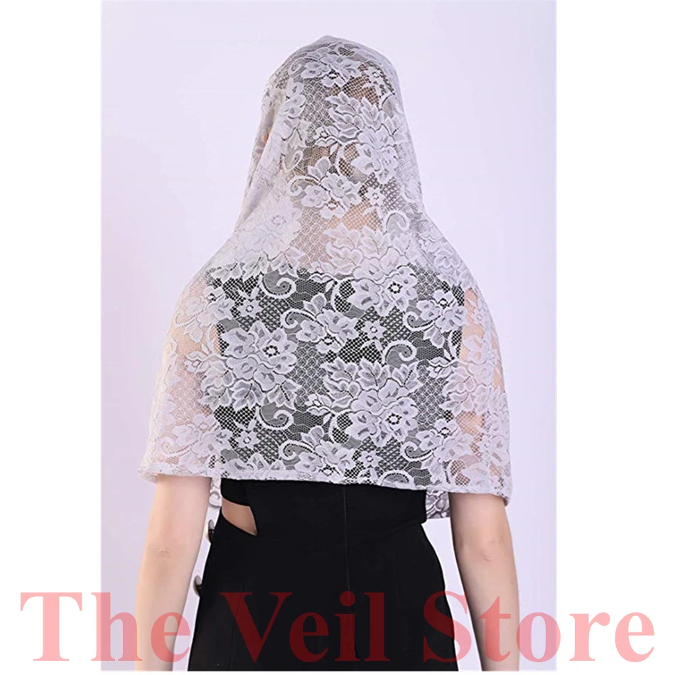 ISSY Grauer Spitzen-Katholischer Schleier für Damen, Mantilla für die Kirche, Kopfbedeckung, lateinamerikanische Messe, Mantilla de Novia, Negra, Kapelle, Unendlichkeitsschleier