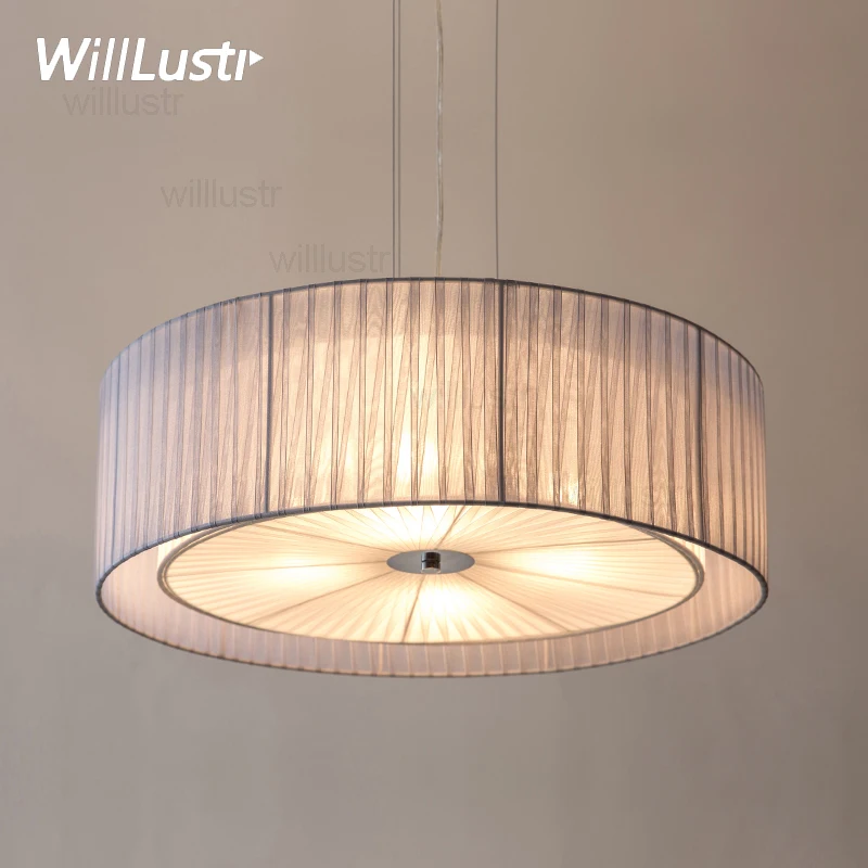 modern round fabric pendant light nordic home bedroom hotel dinning room restaurant loft cafe cloth shade drum suspension lamp