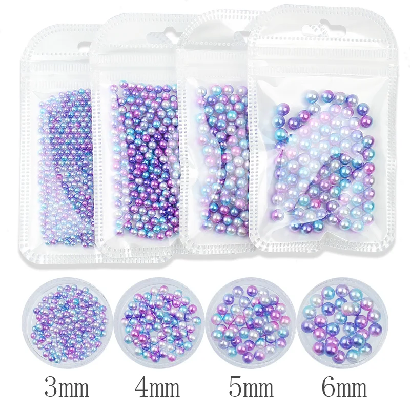 3/4/5/6mm Multi size no holes Imitation Rainbow Color Plastic ABS Pearls Round Beads For DIY Craft Scrapbook Decora