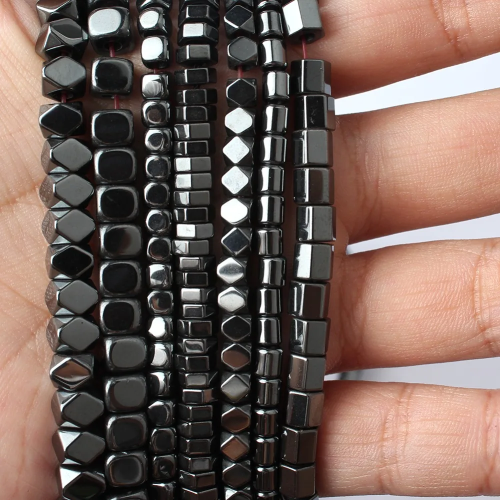 Natural Black Hematite Stone Spacer Column Ball Rondelle Cube Big Hole Beads for Jewelry Making diy Bracelet 15\'\' strand