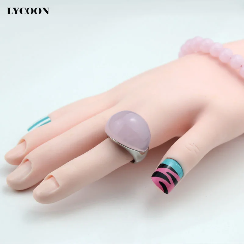 LYCOON Hot sale woman Cat\'s eyes jewelry rings high quality 316L Stainless steel pink opal stone ring women luxury ring GP0611