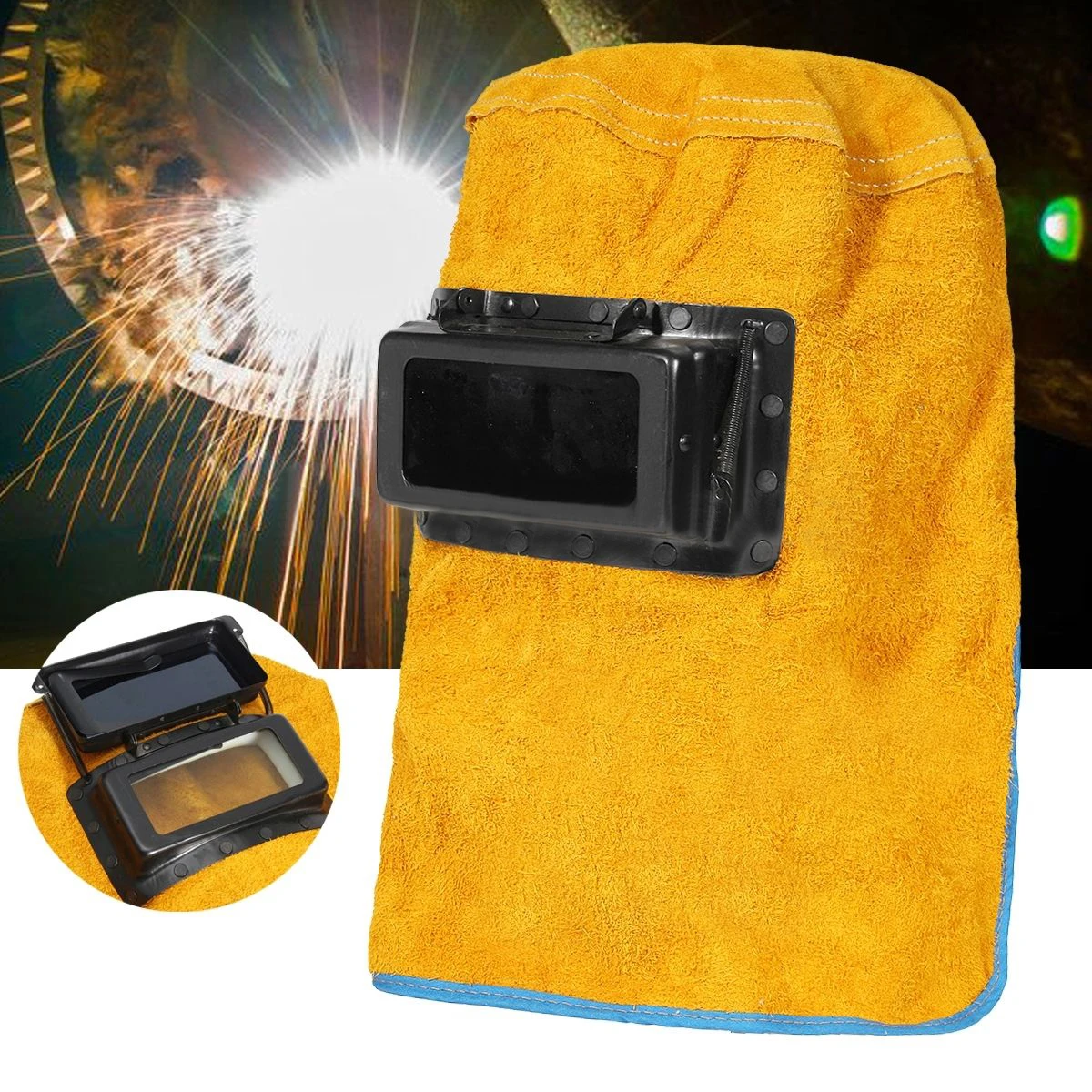 

Leather Welding Helmet Mask Solar Auto Darkening Filter Lens Welder Hood Cap 2019