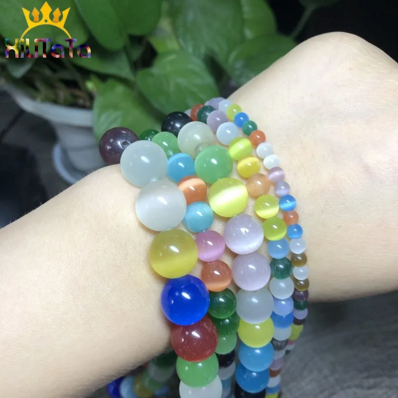 AAA Multicolor Cat Eye Beads High Quality Smooth Round Loose Beads For Jewelry Making Opal Stone Diy Charm Bracelets 4/6/8/10/12