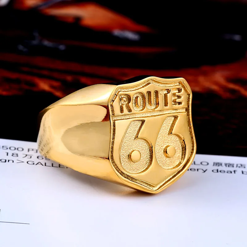 Beier 316L Stainless Steel Antique silve Fashion Male\'s  Biker ring Route 66 for men  High Quality fashion  ring  jewelry LR489