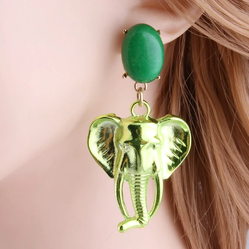 NeeFu WoFu Natural Stone Drop Earrings Elephant Earring Lion Head Big Earring For Woman Large Long Brinco Ear Oorbellen Gift