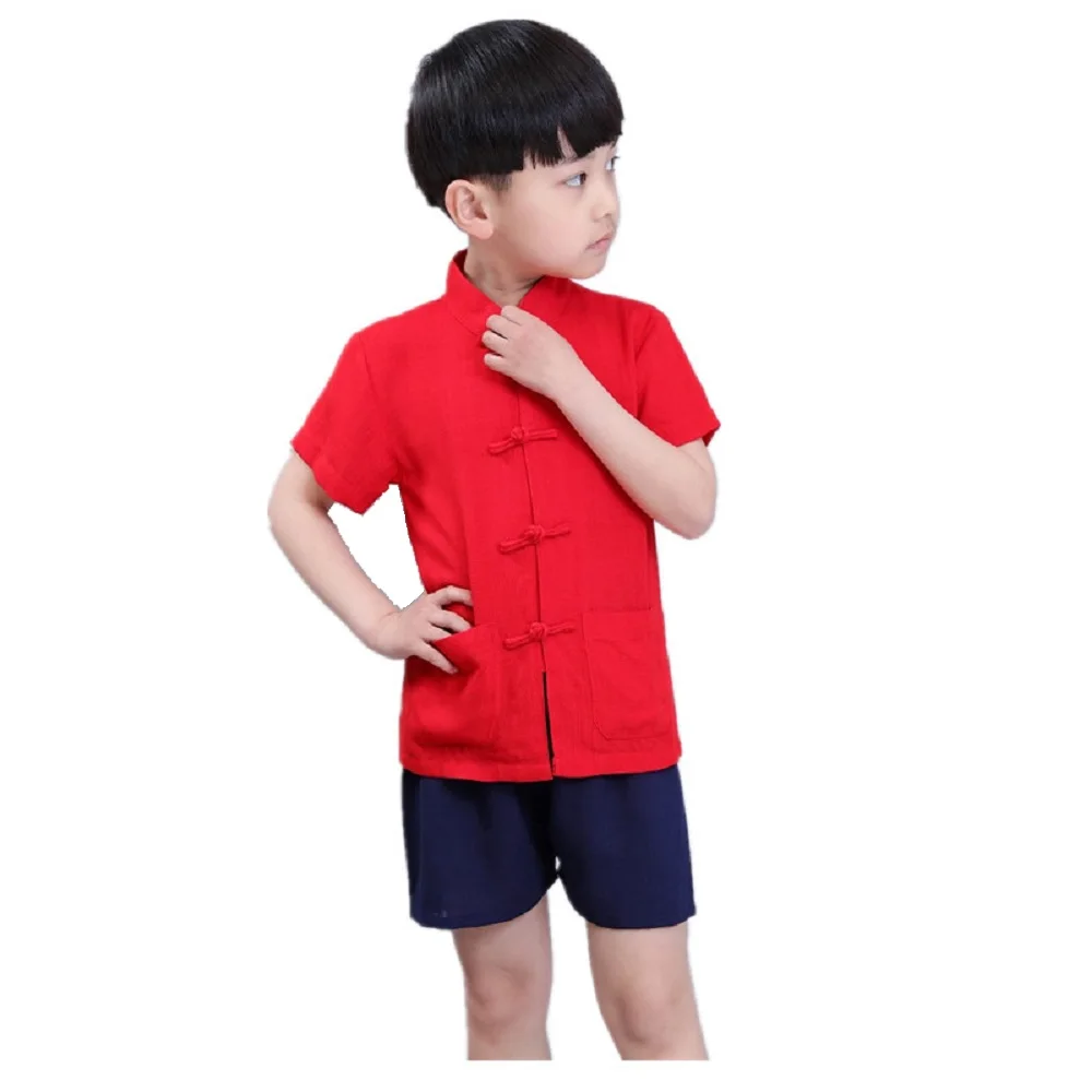 2019 Baby Boy Kungfu Clothes Sets Chinese Style Children Tee Shirt Short Pant Tang Suit Linen Breathable Boys Jersey Sport Suit