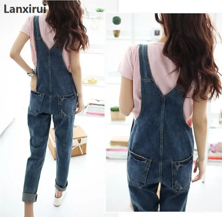 Fashion Women Denim Jumpsuit Ladies Spring Fashion Loose Jeans Rompers Female Casual  Overall Playsuit With Pocket