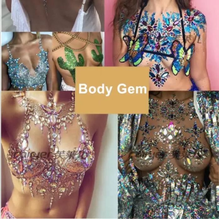 Women Body Glitter Jewels Breast Crystal Tattoo Sticker Sexy Gem Adhesive Nipple Cover INS Chest Paste for Party Halloween 1pc