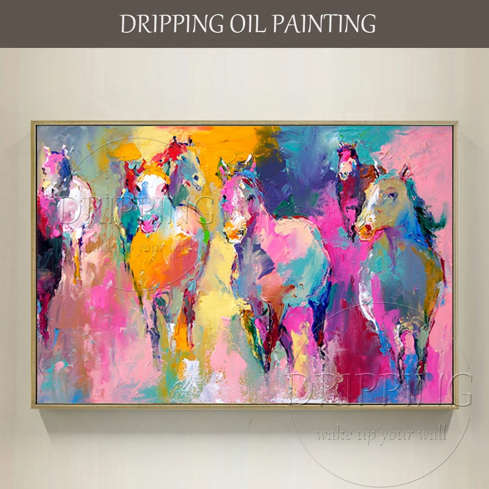 

Artist Pure Hand-painted Abstract Horses Oil Painting on Canvas Colorful Abstract Animal Horse Oil Painting for Living Room