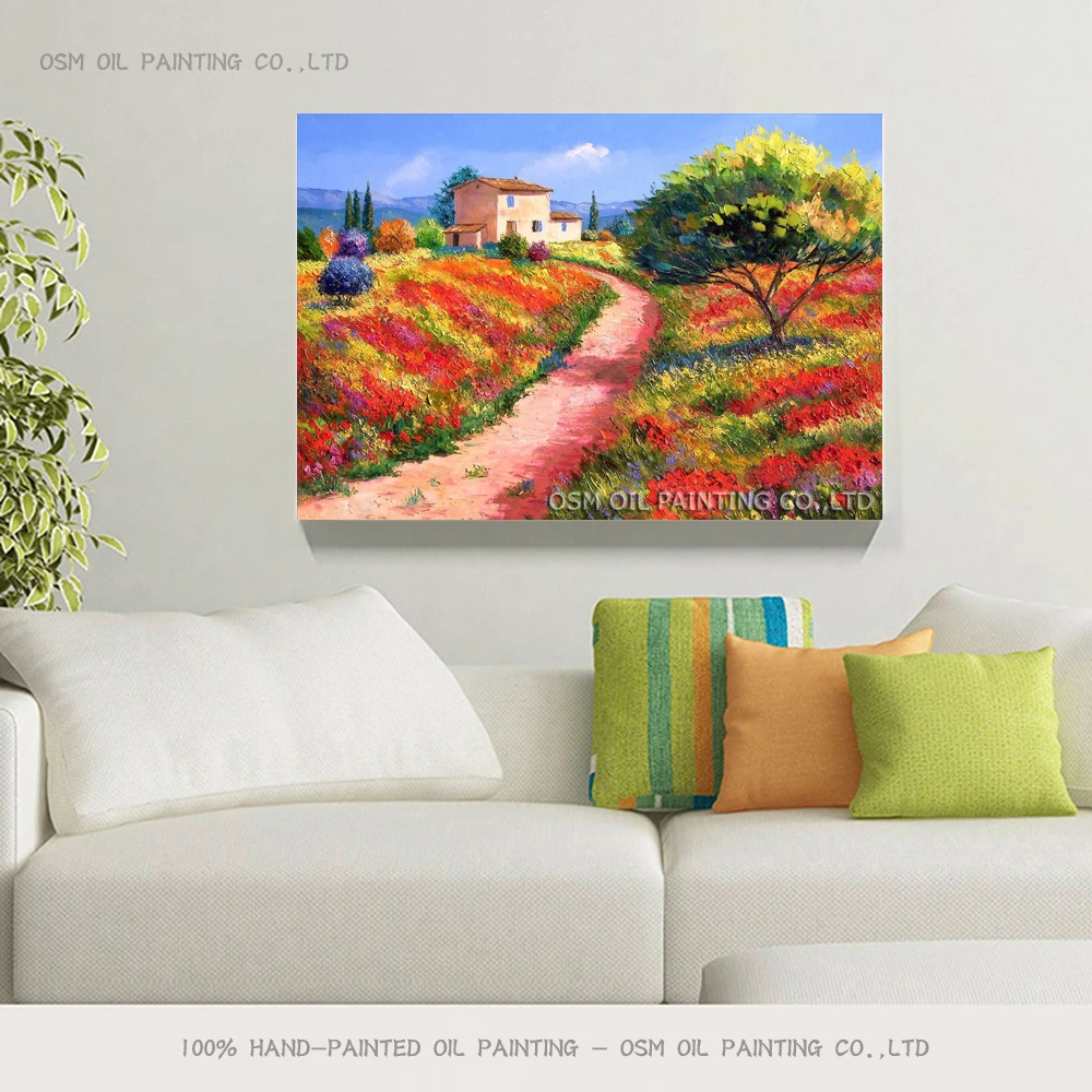 Newest Design 100% Hand-painted Oil Painting on Canvas Impression Knife Painting Country Road Oil Painting For Wall Decoration