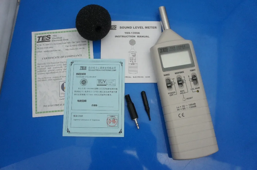 TES1350A Sound Level Meter Gauge Noise Tester (35~130 dB) with Built-in Sound Calibrator , 0.1dB Resolution Noise Test