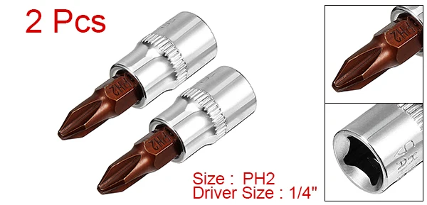 UXCELL 2Pcs 1/4-Inch Drive PH2 Philips Bit Socket S2 Steel for Superior Hardness Great Rust Resistant