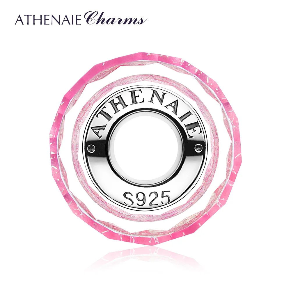 ATHENAIE Valentine's Day 925 Sterling Silver Murano Glass Beads Core Rose Red Shimmer Faceted Charm Beads For DIY Girl Bracelets