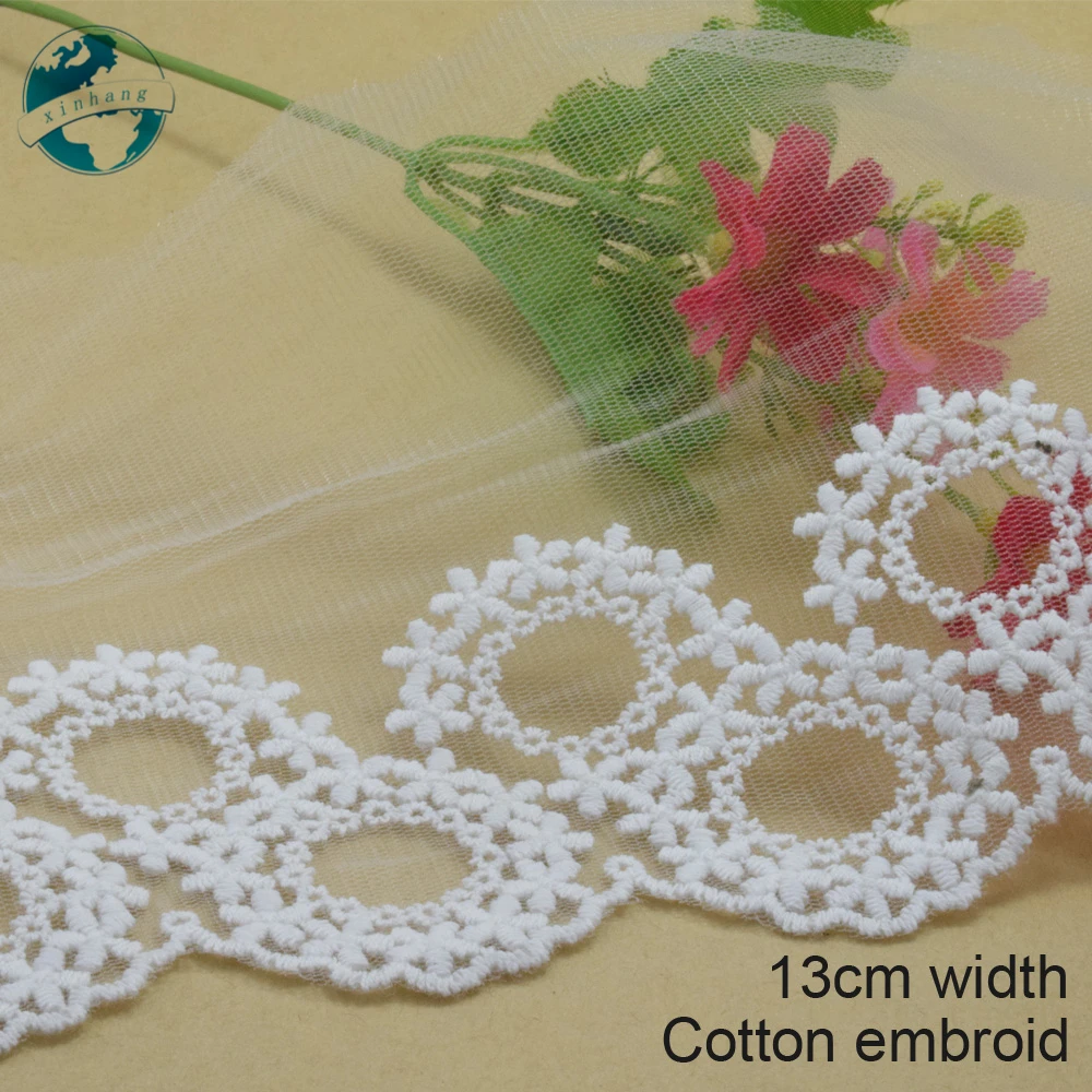 Insignias de encaje bordadas de algodón blanco, cinta francesa de guipur, adornos de bricolaje, cortina de costura, accesorios de boda, 3 yardas, 13cm, #2994