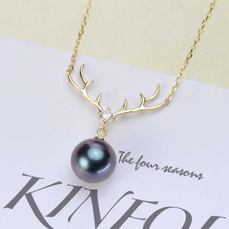 3Pcs/Lot Christmas Elk Design Pendant Chain Findings S925 Sterling Silver Antler Pearl Pendant Choker Accessory Silver&Gold