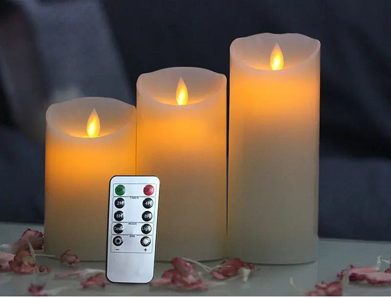 

3pcs Flickering Flameless Pillar LED Candle Light Remote timer controller moving Dancing wick Wedding Xmas Home Party-Amber