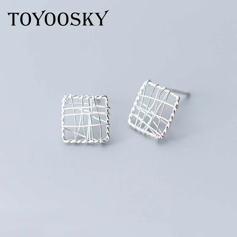 925 Sterling Silver Square Stud Earrings Women New Style Openwork Love Heart Ear Studs Sweet Cute Wrapping Earring Jewelry