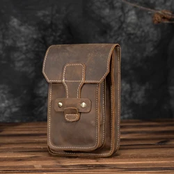 Crazy Horse Leather men Casual Design Fanny Waist Bag Fashion Hook Bum Fanny Waist Belt Pack Cigarette Case 7