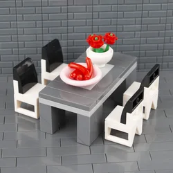 City Accessories MOC Bricks Desk Table Chair Building Blocks Flower Sausages For Home Furniture DIY Toys For Children Gifts C048