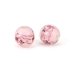 DoreenBeads Lampwork Glass Japanese Style Beads Round Pink Flower Leaves Beads About 16mm x 16mm, Hole: Approx 2.8mm, 1 PC