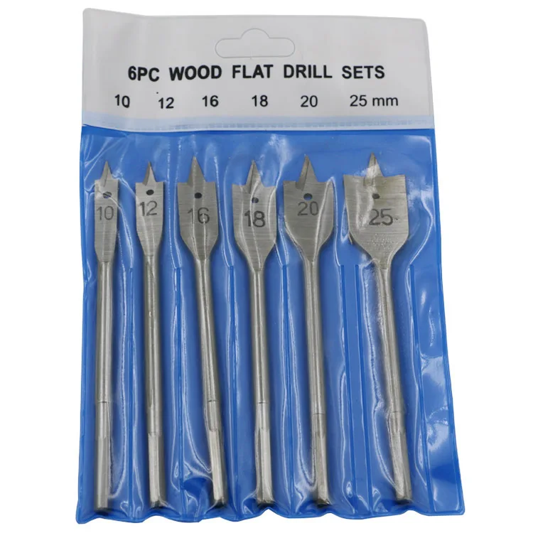 6Pcs=One Set Wood Flat Drill Sets 10mm 12mm 16mm 18mm 20mm 25mm Paddle Flat Wood Boring Drill Bit Set Power Tools With Hex Shank