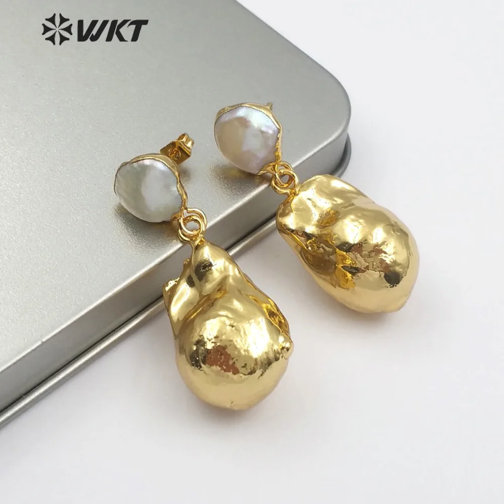 WKT WT-E487 Trendy Style Natural Baroque Pearl Ladies Pendant Earrings Irregular Shape Exquisite Ladies Earrings Gift For Women