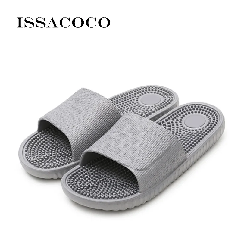 ISSACOCO 2019 Men\'s Flat Indoor Massage Slippers Men Home Non-slip Massage Slippers Zapatos Hombre Beach Flip Flops Men\'s Slides