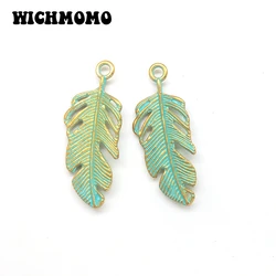 10pcs/bag 38MM Patina Plated Zinc Alloy Green Feather Leaves Charms Pendants For DIY Jewelry Accessories