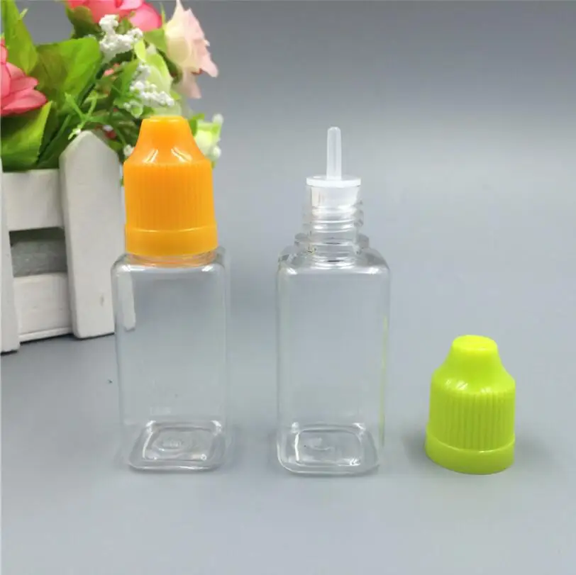 

1000pcs 30ml Square Bottle Plastic dropper E liquid oil Bottle Multicolor Childproof Tamper Cap empty plastic bottles