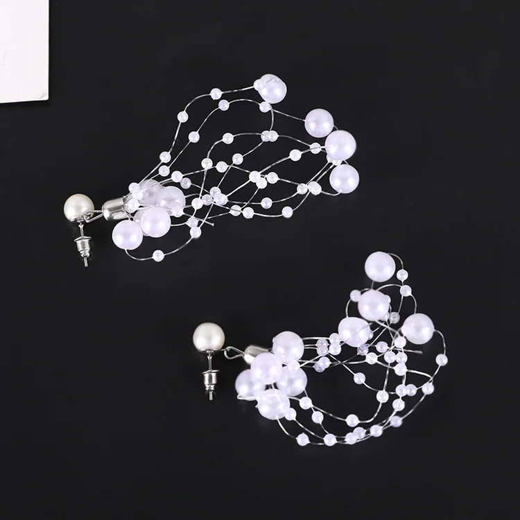 Punk 2020 New Fashion Earrings Elegant Temperament Simple Personality Full Of Stars Long Tassel Pearl Fish Line Ladies Earrings