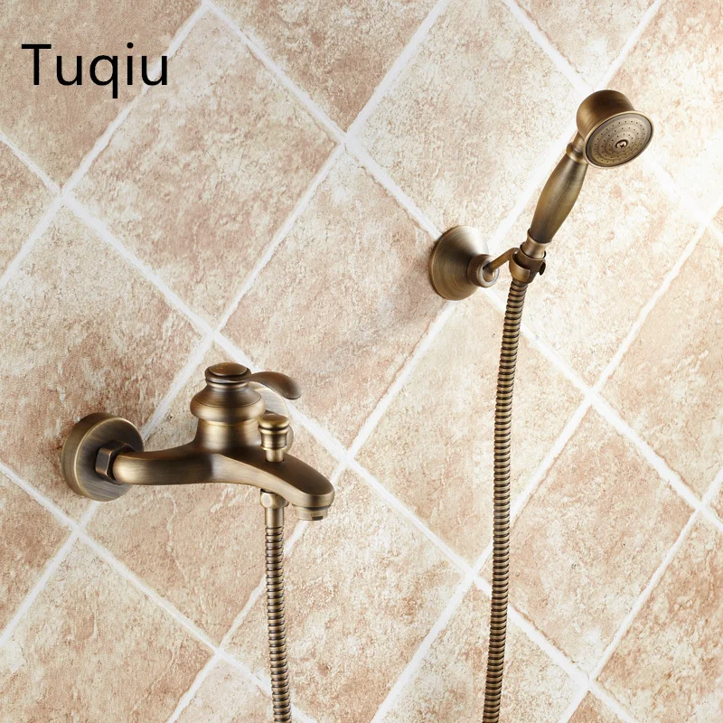 

Shower Faucet set Brass Wall Mounted Bath Tap Set With Hand Shower Head Mixer Wall Mounted Antique Bronze