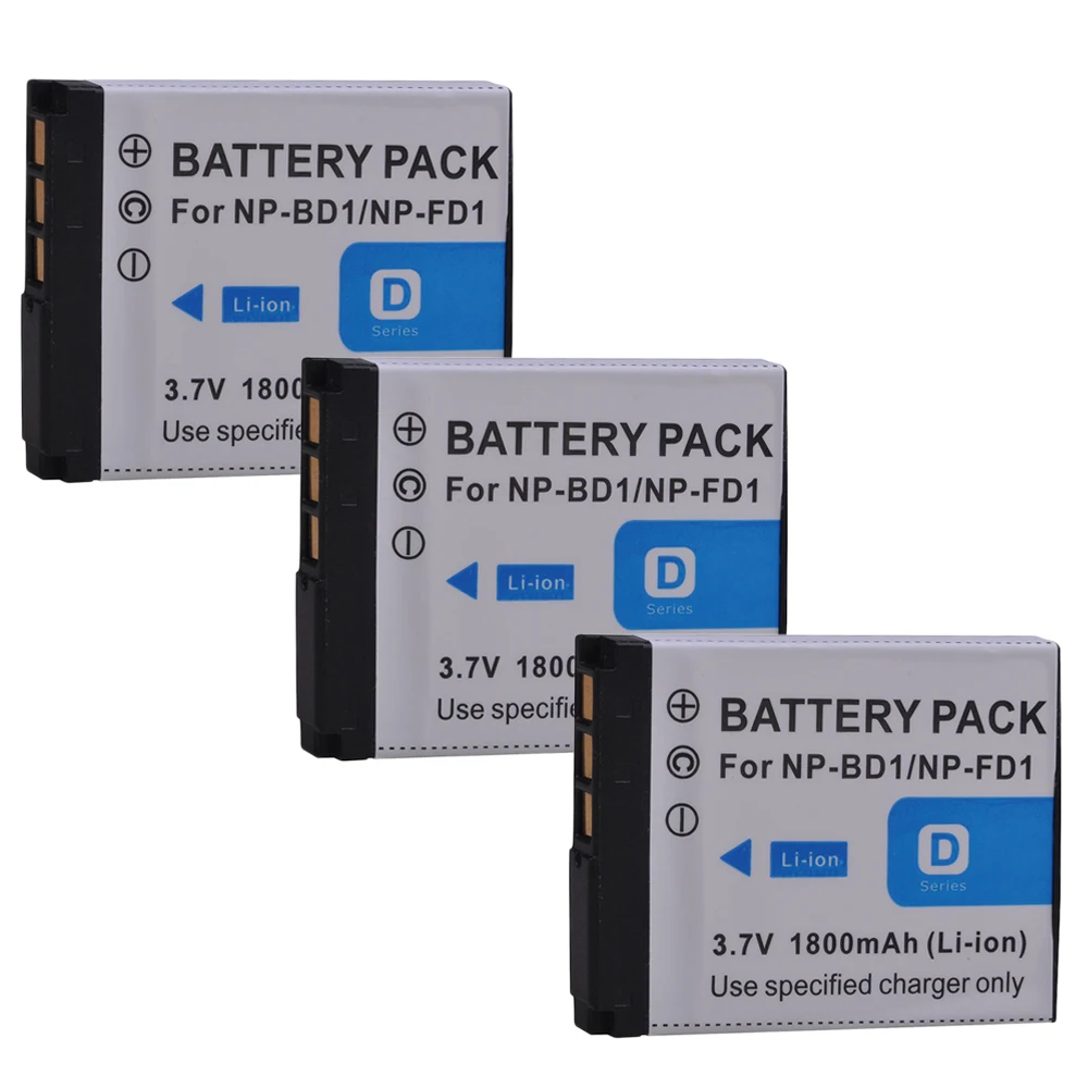 PowerTrust 3Pcs 1800mAh NP-BD1 NP-FD1 NP BD1 NP FD1 BD1 FD1 Battery for Sony T300 TX1 T900 T700 T500 T200 T77 T900 T90 T70 T2