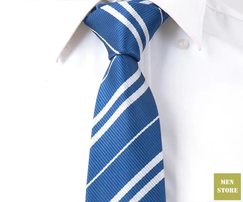 

Blue White Stripes Men 100% Jacquard Woven Silk Handmade 3" Necktie 8 cm Neckwear Wedding Party Groom Tie AT361