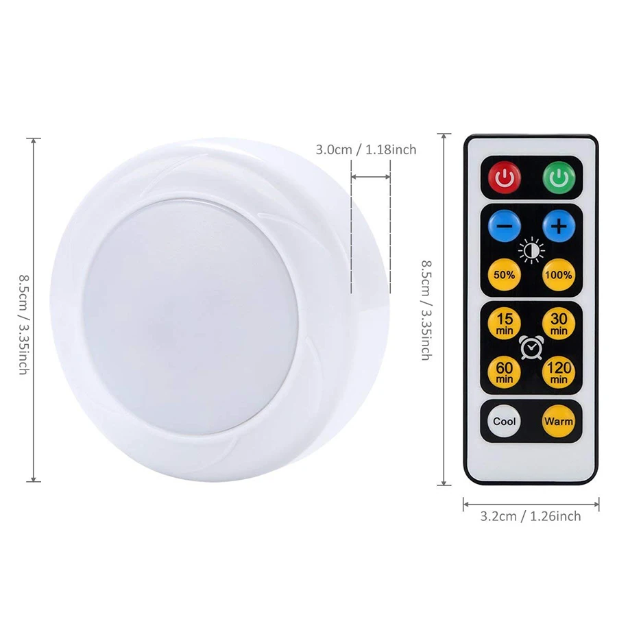 Dimmable Touch Sensor LED Under Cabinets lights Warm white+White Double Color LED Puck Lights Close Wardrobe Kitchen Night Light