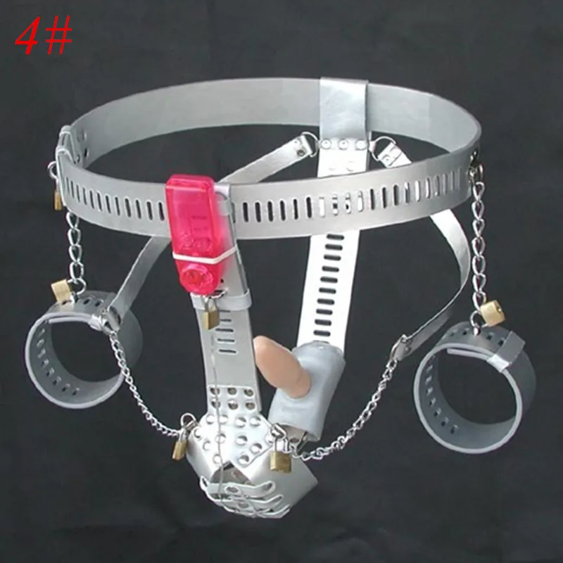 Male Chastity Belt with Handcuffs Anal Plug Chastity Lock PU Chastity Belts Bondage Kits Device Sex Toys for Men G7-4-93