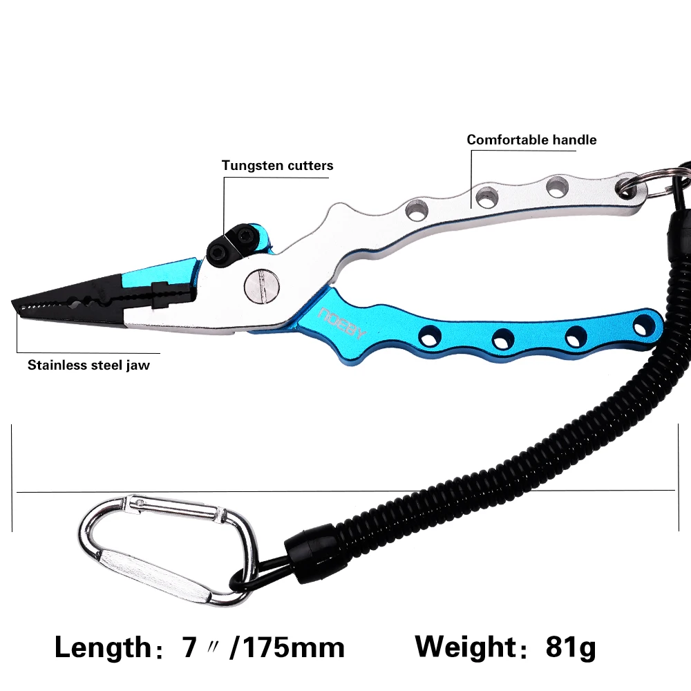 NOEBY-Stainless Steel Fishing Pliers, Multi-functional Fishing Tools, Tungsten Steel Blade, Hook Pliers, 175mm, 81g