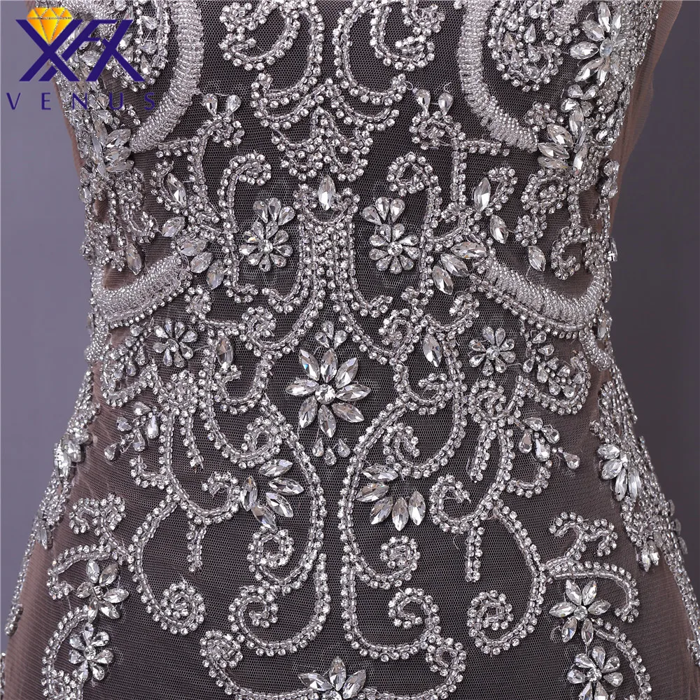 XFXvenus Pretty beads rhinestone patches flower beaded bodice applique crystals applique big size for wedding dresses