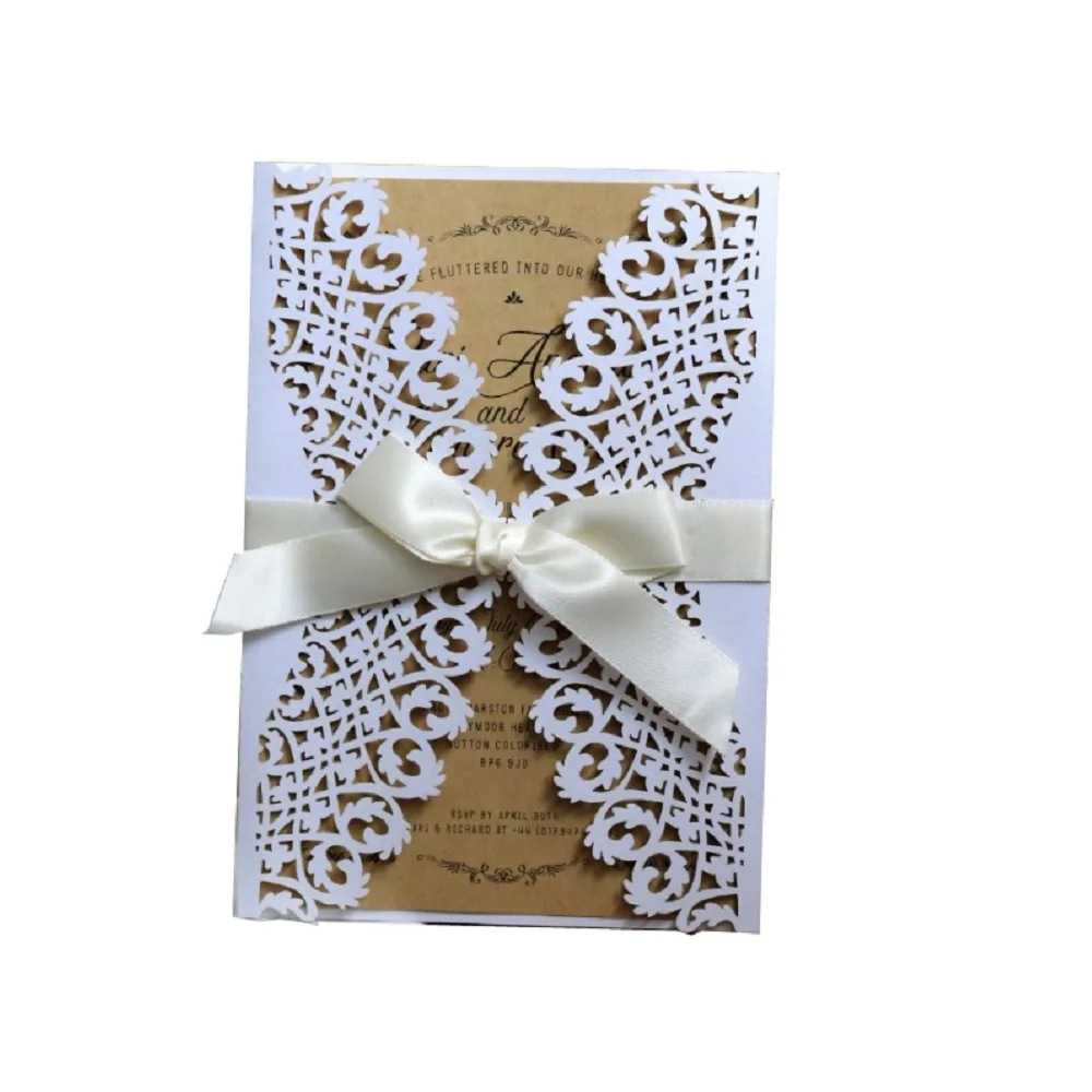 

50pcs Laser Cut Wedding Engagement Business Invitations Card Lace Hollow Thanksgiving Wish Greeting Cards Party Favors